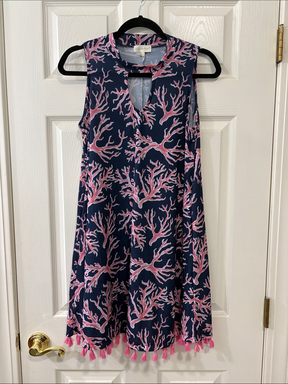 Simply Southern Navy Dress with Pink Coral Print and Pink Tassels